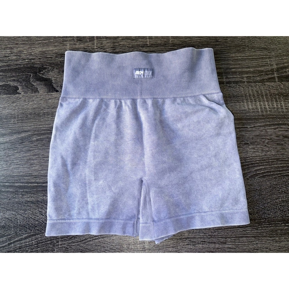 Bo+Tee Acid Wash High Waisted Seamless Mini Shorts Purple Womens Size Medium